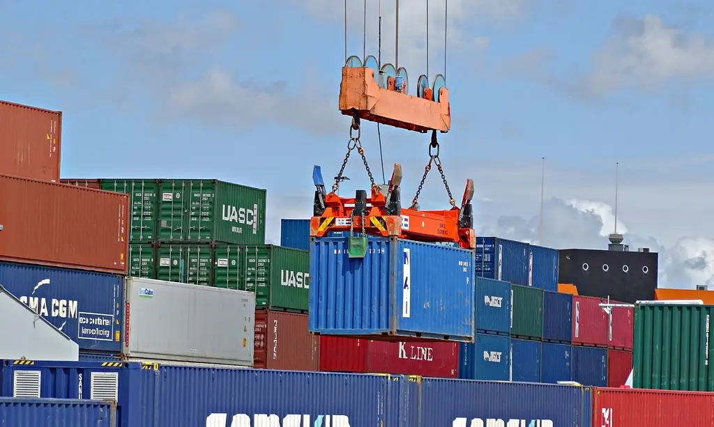 Containers being loaded at a port